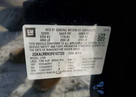 2015 GMC Terrain Sle z USA, uszkodzony, nr VIN 2GKALMEK5F6167729